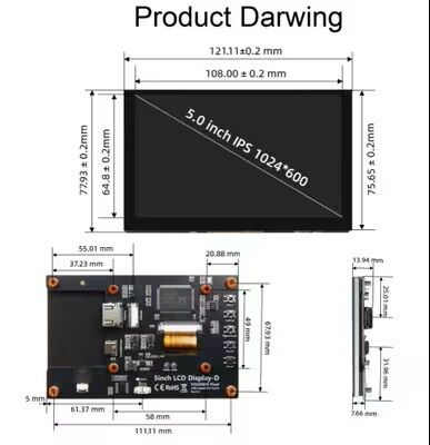 YBC050PKH-Q2 5 Inch 1024×600 HDMI LCD Display with 5-Point Capacitive Touch for Raspberry Pi