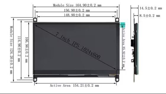 1024x600 HDMI LCD Display 7 Inch Capacitive Touch Screen With 5 Point Capacitive Touch Screen