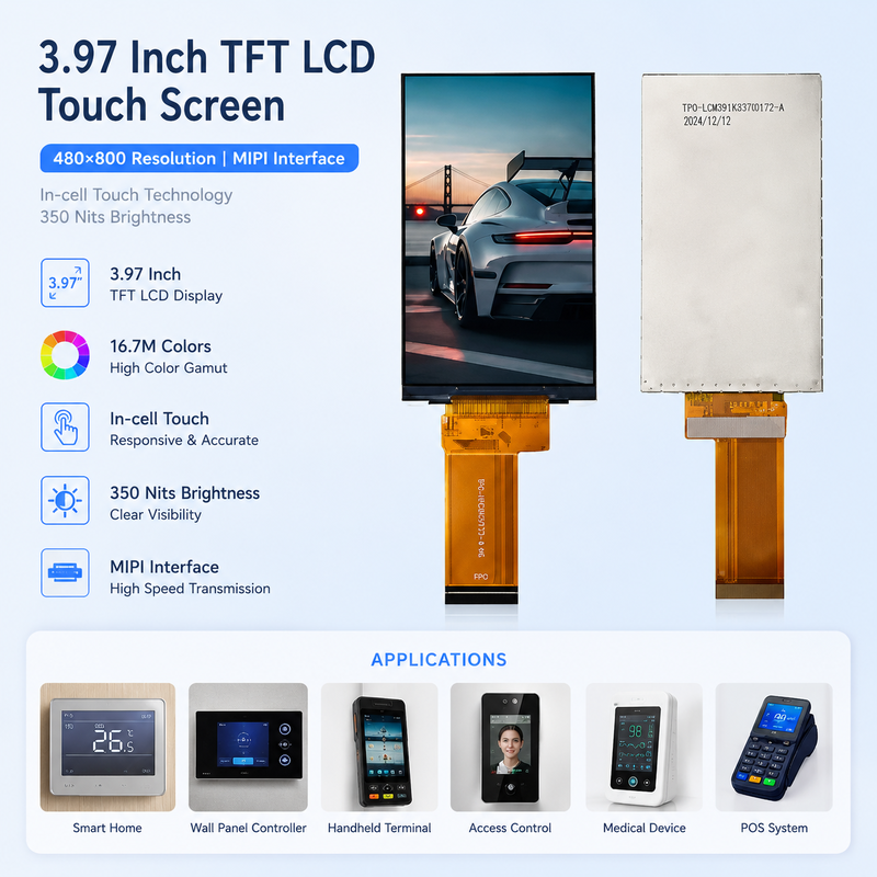 3.97 Inch TFT LCD Touch Screen 480x800 In Cell Touch Screen MIPI Interface