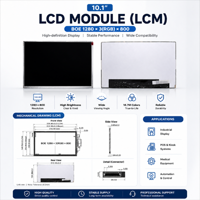 High Brightness TFT LCD Module 10.1 Inch LVDS WXGA Screen 1280x800 For HMI And Embedded Systems